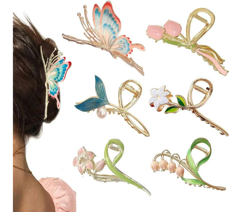 6Pcs Hair Claw Clips for Women - Large, Non-Slip, Strong Metal, Sparkly, Cute Hair Claws 